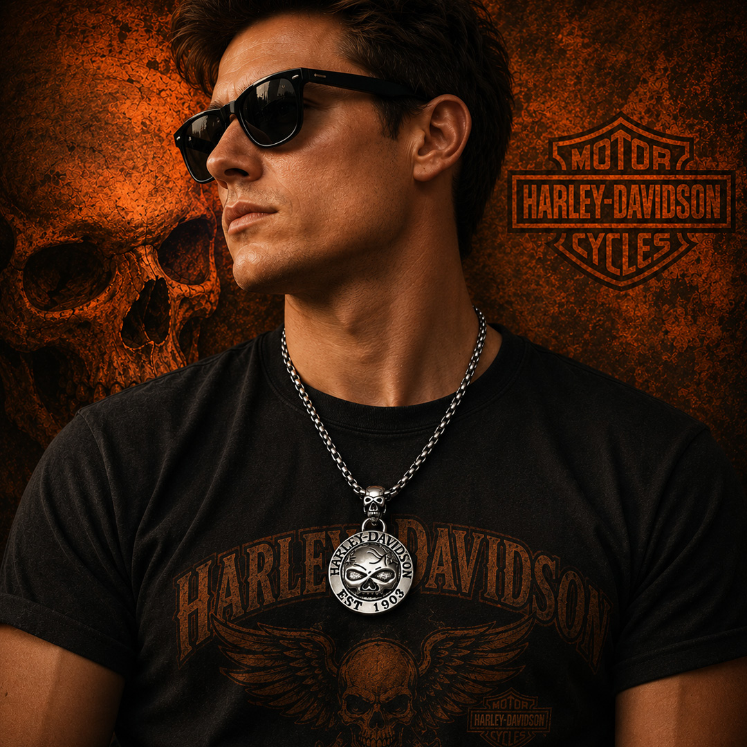 Retro Punk Skeleton Biker Pendant Necklace - Freedom, Strength, faith | Secure Checkout | Tracked Shipping | 7-Day Easy Returns