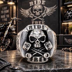 Alternative view of Gothic Ride Free Skull Piston Stainless Steel Ring | Heavy Metal Biker Band | Secure Checkout | Tracked Shipping | 7-Day Easy Returns